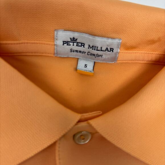 Peter Millar Summer Comfort Mens Small Solid Orange Short Sleeve Golf Polo Shirt - Picture 2 of 6